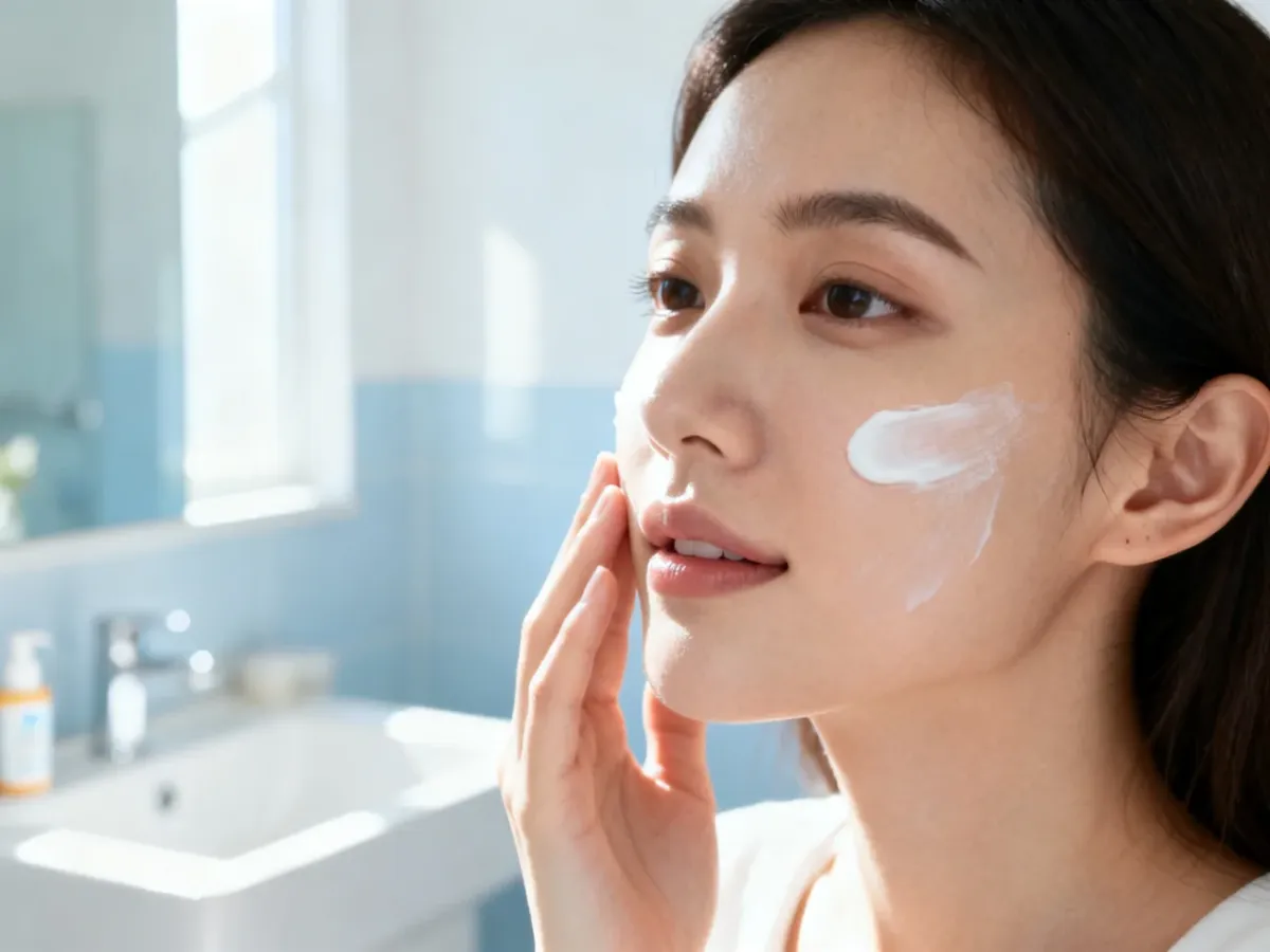 Aplikacja kremu przeciwsłonecznego SPF 50 na twarz
