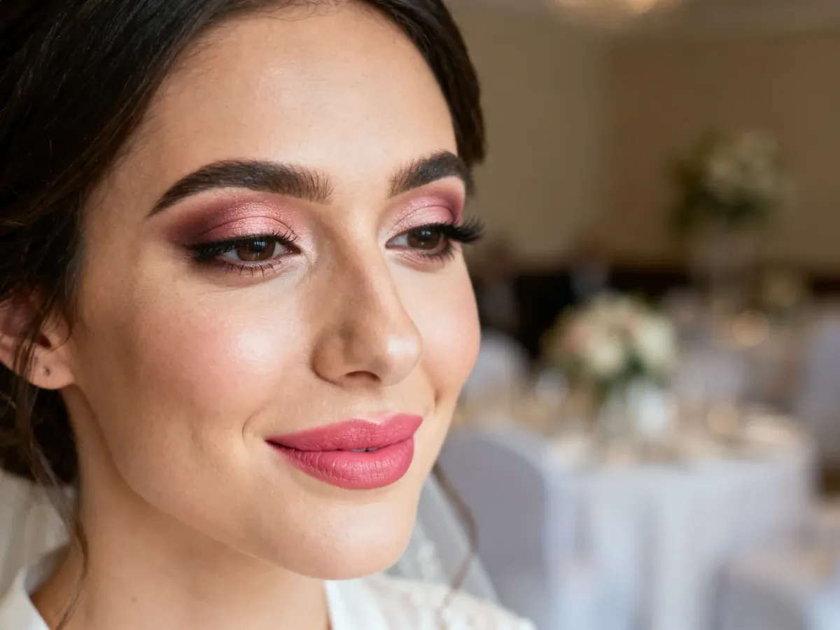 Elegancki makijaż weselny podkreślający naturalną urodę i świeżość cery