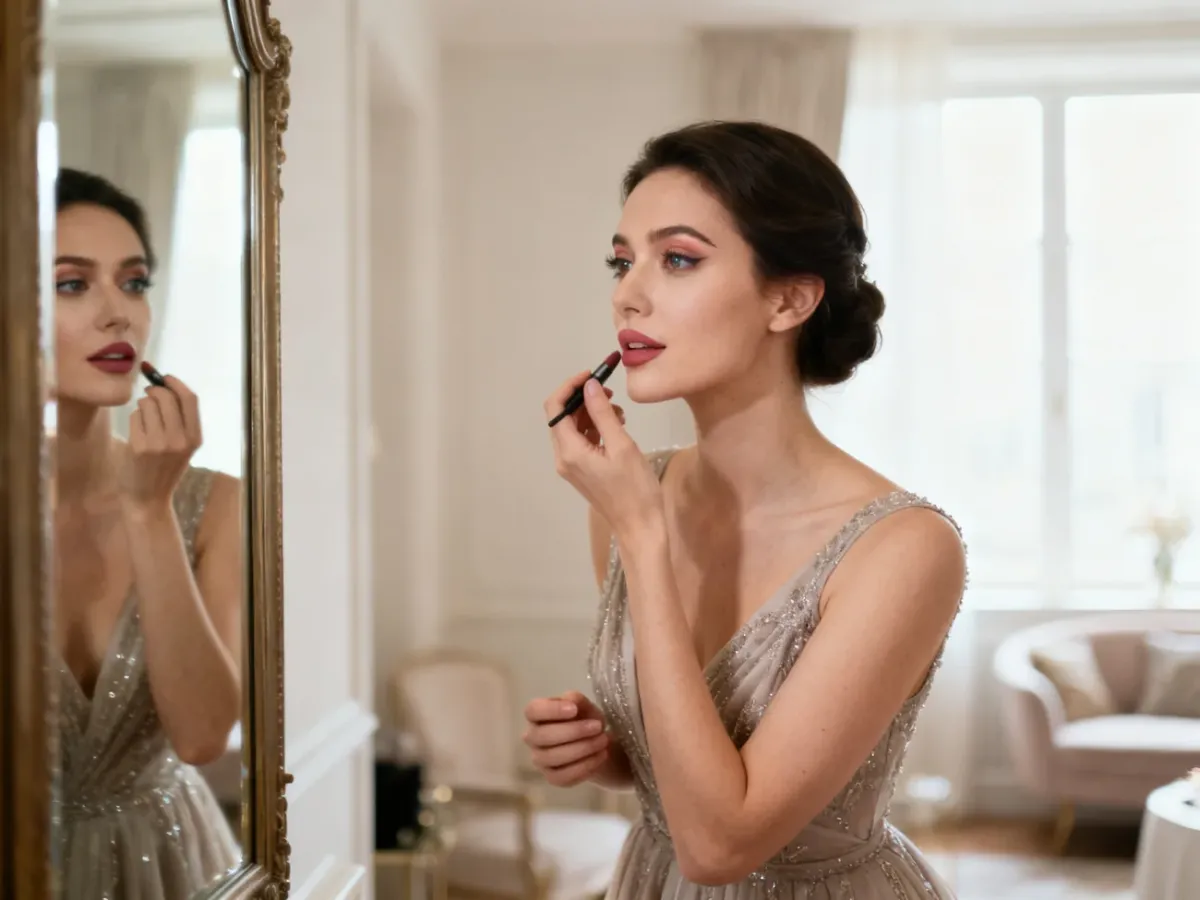 Kobieta testująca elegancki makijaż przy naturalnym świetle