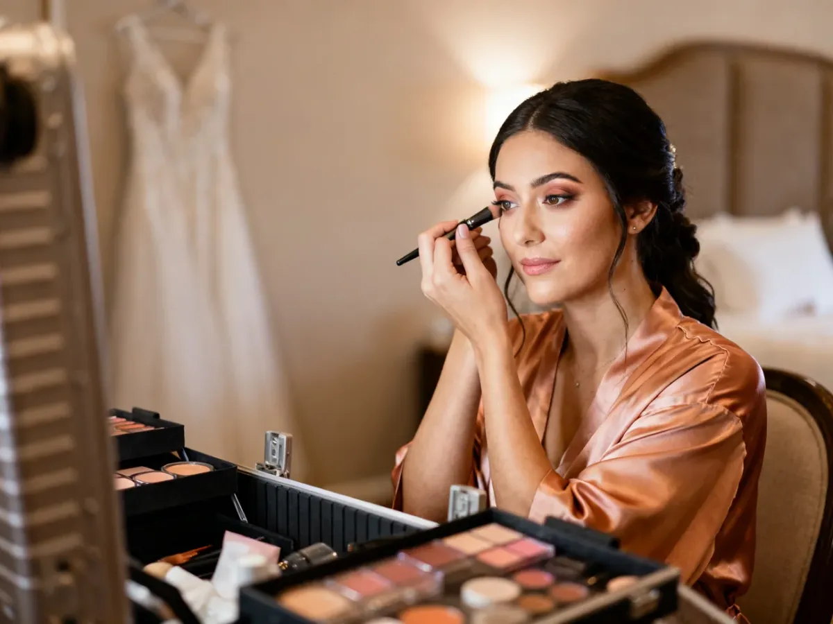 Świadkowa wykonująca elegancki makijaż soft glam przed ślubem