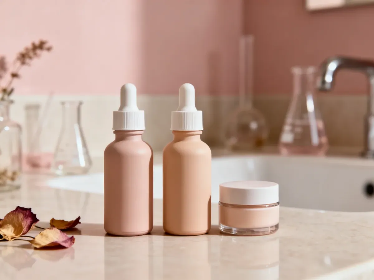 Dwa kosmetyki do pielęgnacji skóry symbolizujące retinol i retinal