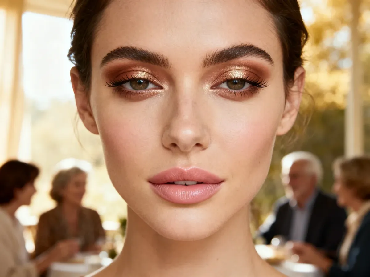 Kobieta w eleganckim, naturalnym makijażu soft glam na przyjęcie rodzinne
