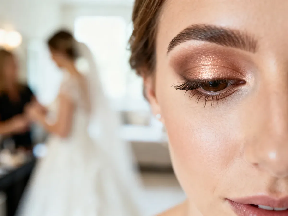 Panna młoda z delikatnym brązowym makijażem smoky eyes