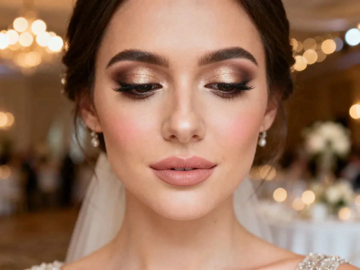 Elegancki wieczorowy makijaż z delikatnym smoky eye i naturalnymi ustami