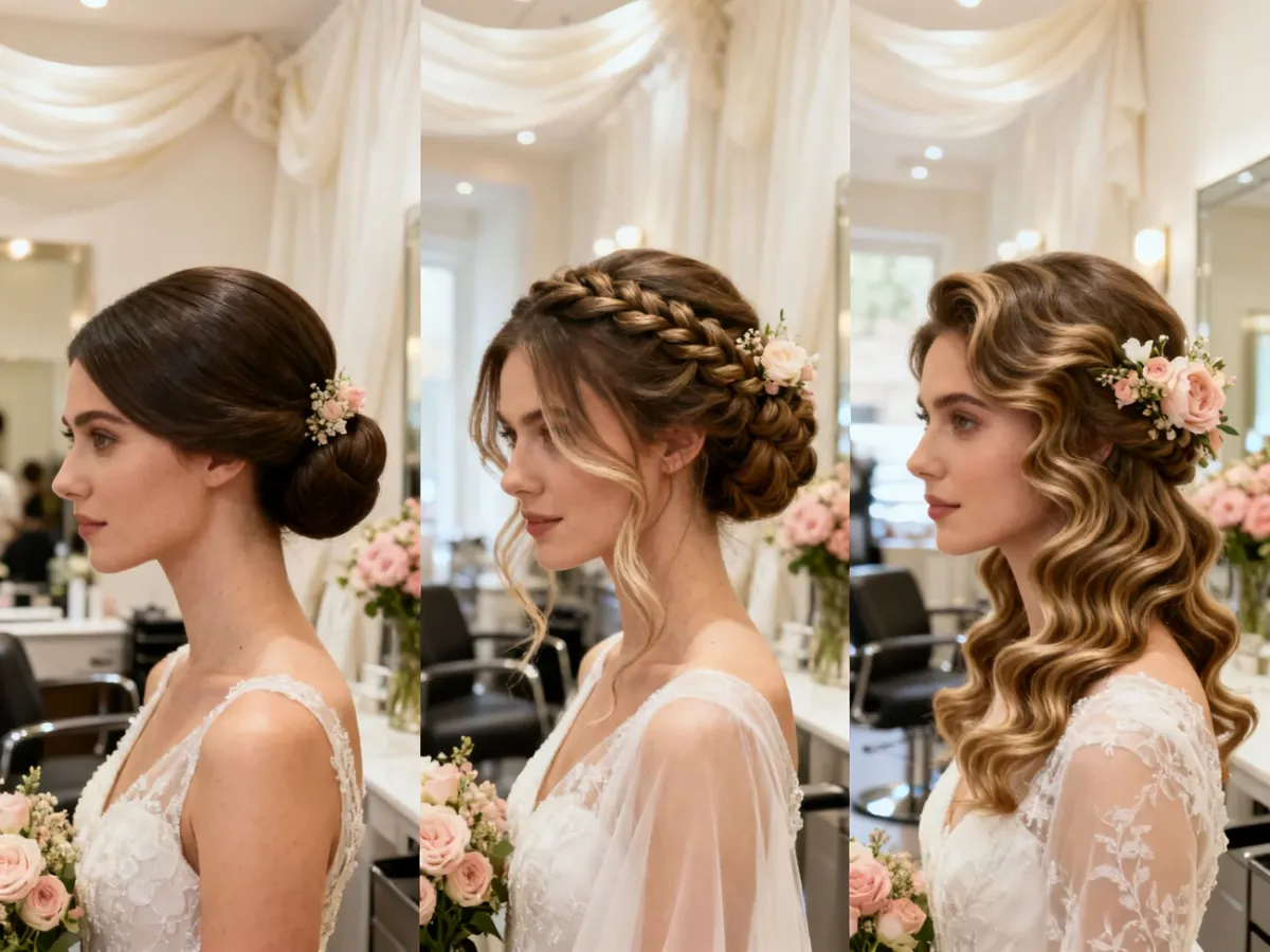 Różne style eleganckich upięć ślubnych w romantycznej aranżacji